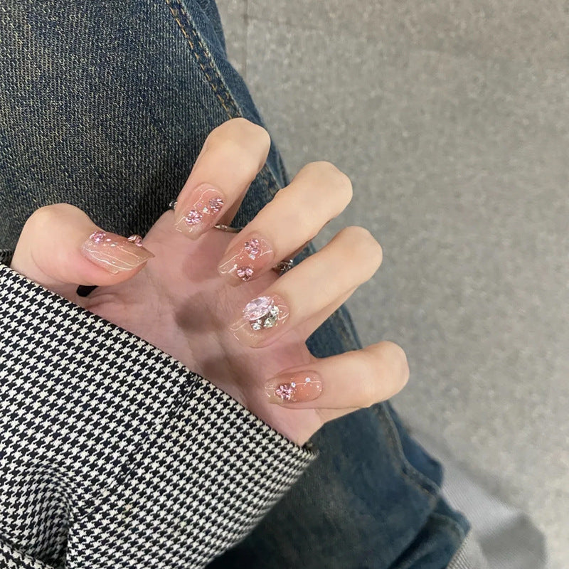 Elegant Gel Press-On Nails with Rhinestone and Glitter Accents Kalsten