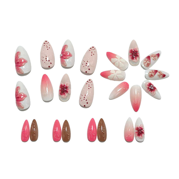 Artificial nails with floral 3D design and glitter effects Kalsten