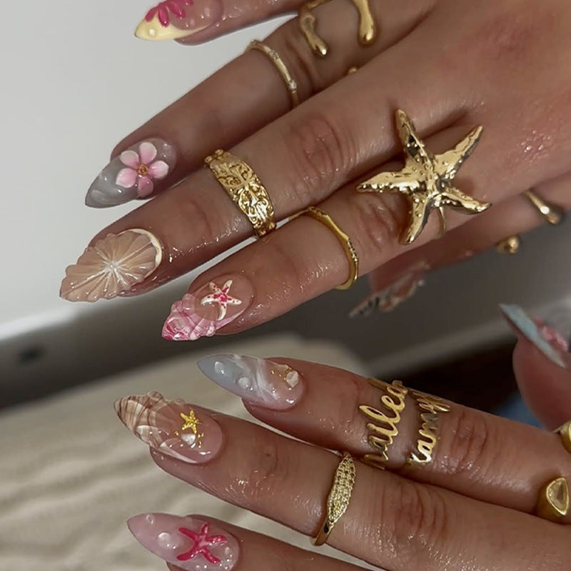 Floral and Gem Embellished Press-On Nail Set Kalsten