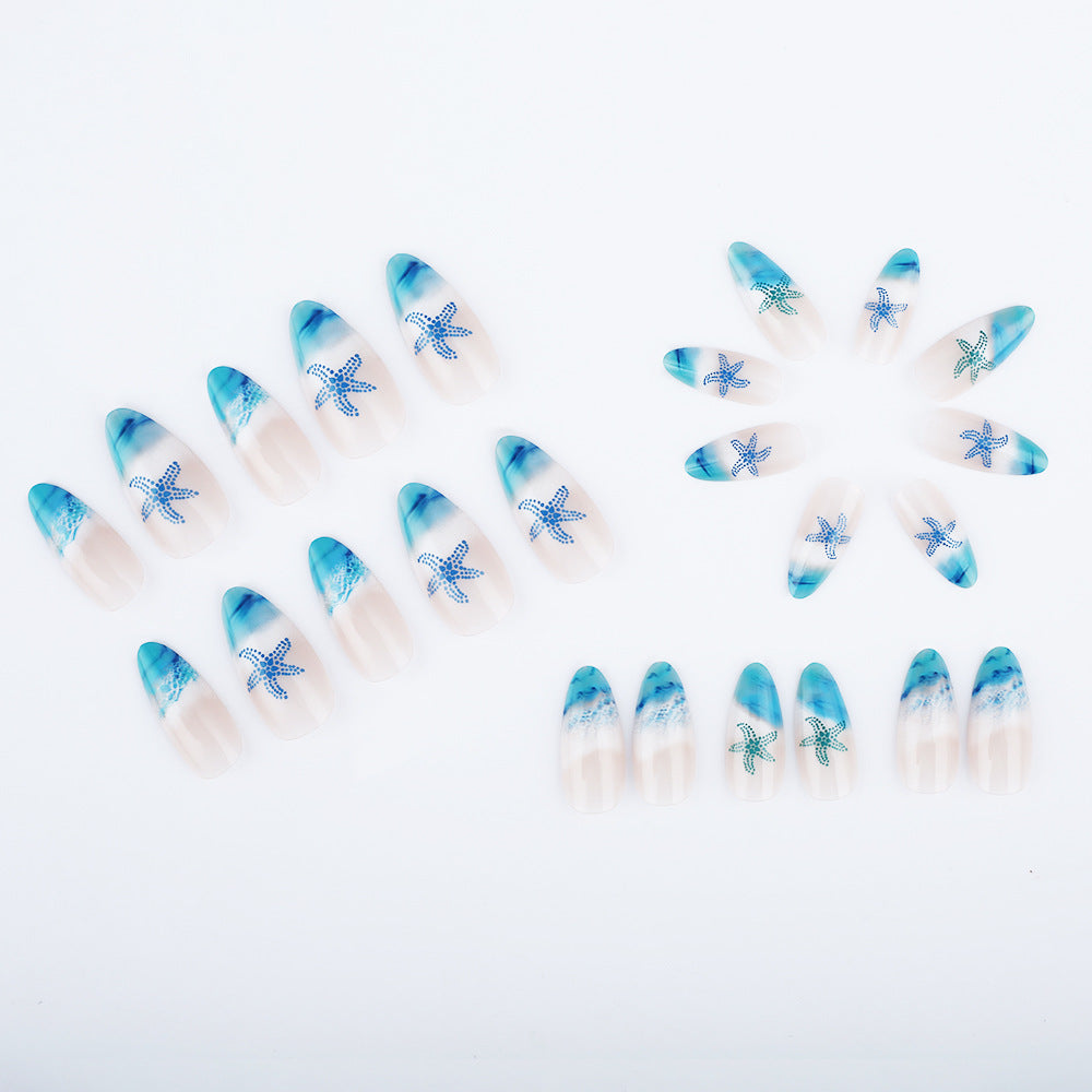 Artistic Press-On Nail Set with Ocean-Inspired Design Kalsten