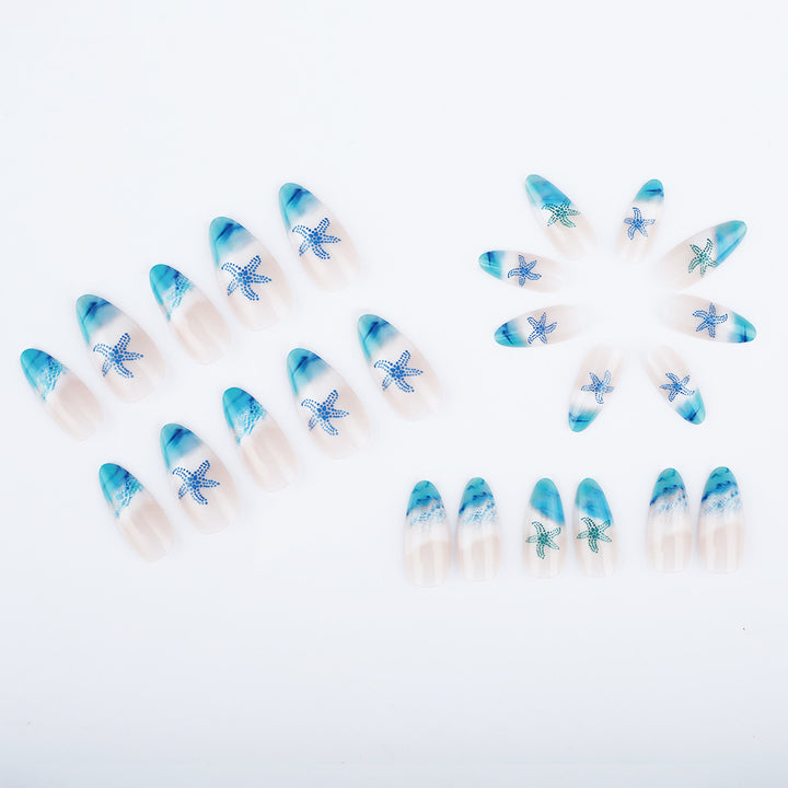 Artistic Press-On Nail Set with Ocean-Inspired Design Kalsten