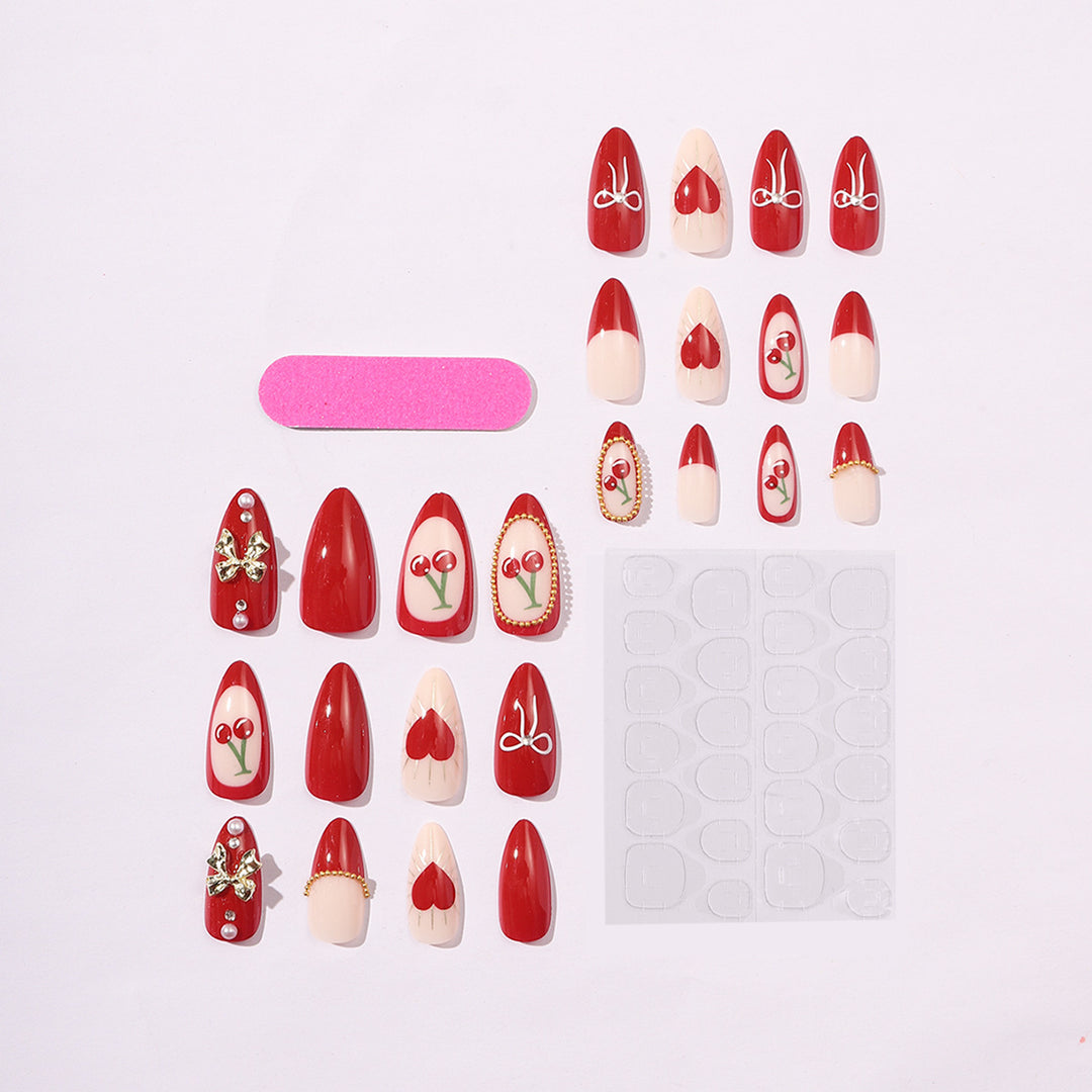 Creative Nail Art Set with Elegant Heart and Bow Designs Kalsten