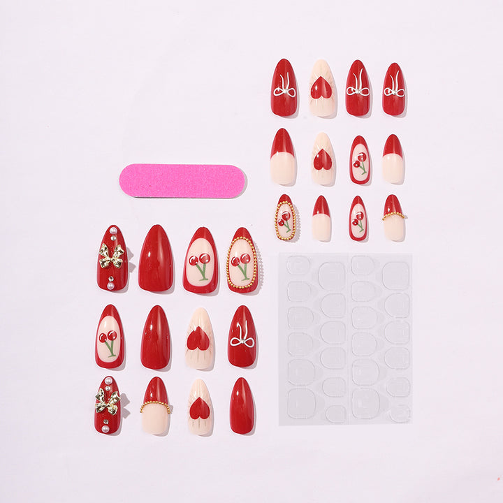 Creative Nail Art Set with Elegant Heart and Bow Designs Kalsten