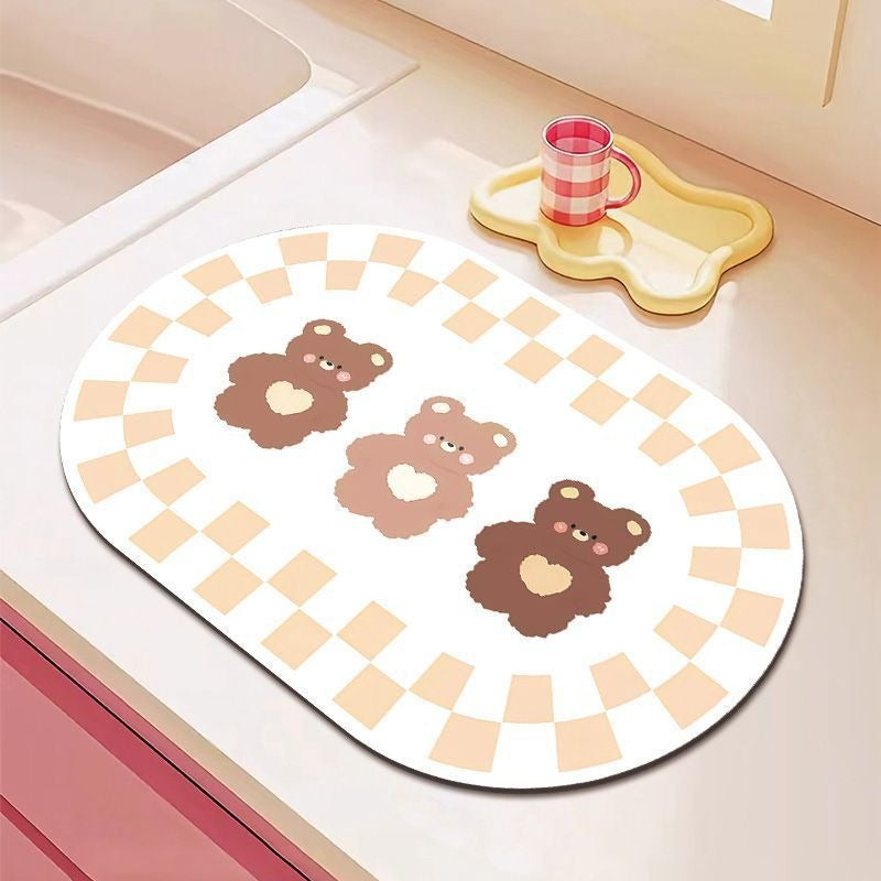 Cartoon Bear-Themed Kitchen Mat