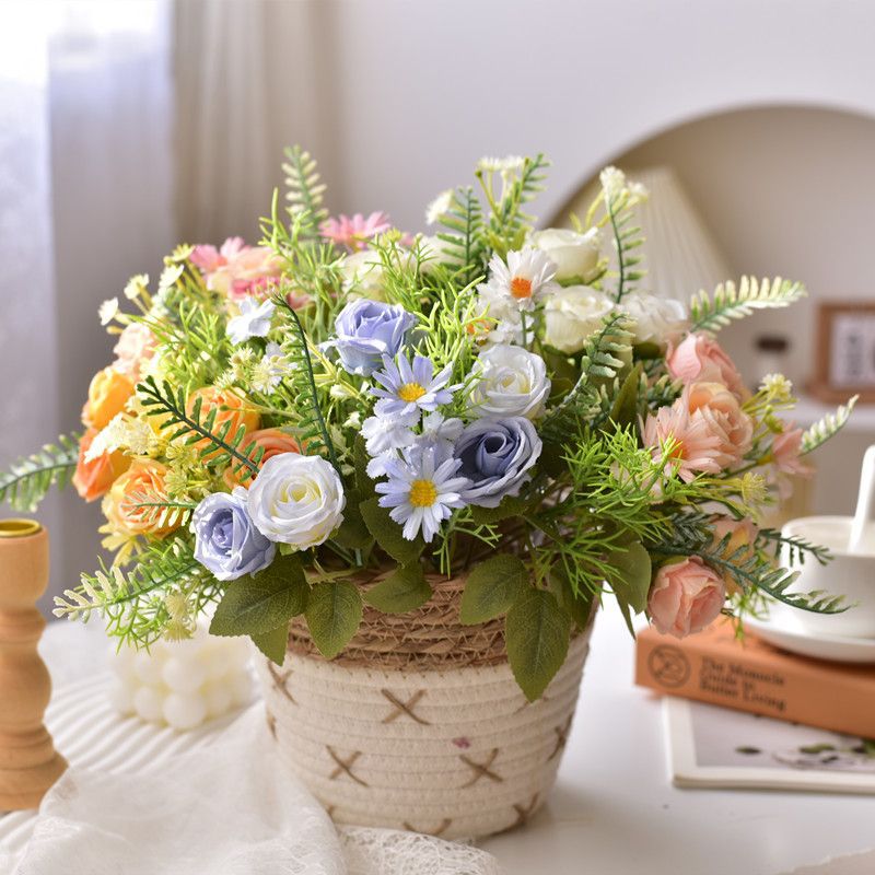 Lifelike Artificial Floral Bouquet with Fern Accents