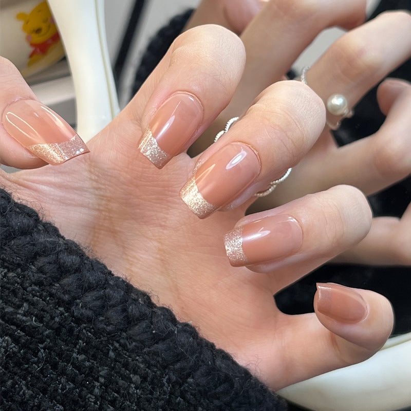 Glamorous Press-On Nail Set with Rhinestone and Glossy Finish Kalsten