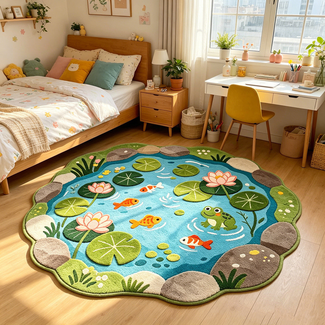 Decorative Pond Themed Area Rug for Interiors