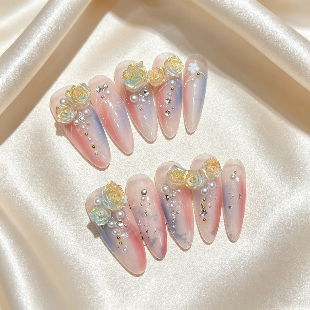 Artistic Floral 3D Press-On Nail Set