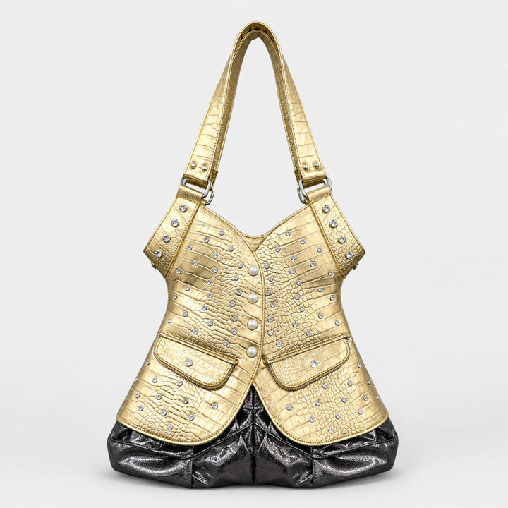 Studded Crocodile-Effect Leather Handbag