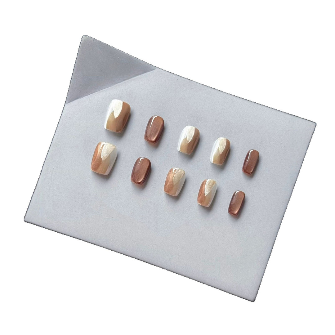 Chic Press-On Nail Art Set with Elegant Neutral Shades