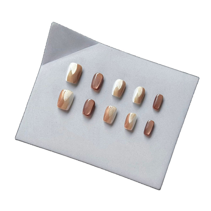 Chic Press-On Nail Art Set with Elegant Neutral Shades