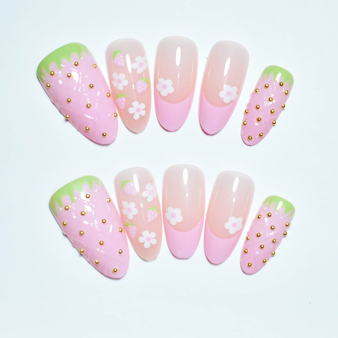 Creative Strawberry-Themed Press-On Nail Art Set Kalsten
