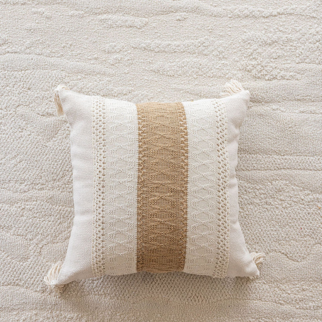 Bohemian Woven Tassel Lumbar Throw Pillow with Jute Center