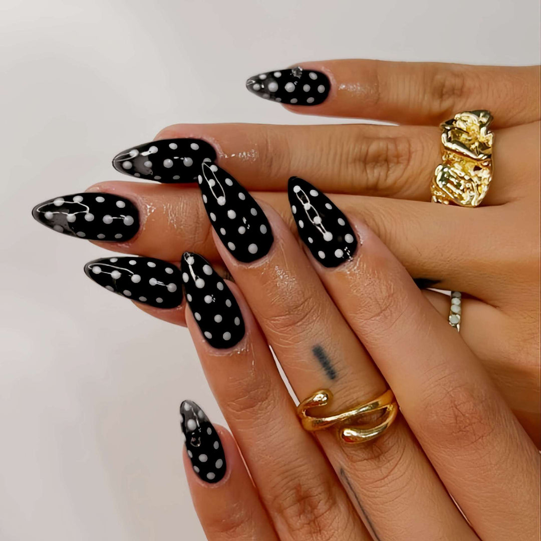 Artistic Almond-Shaped Press-On Nail Set with Polka Dot Design Kalsten
