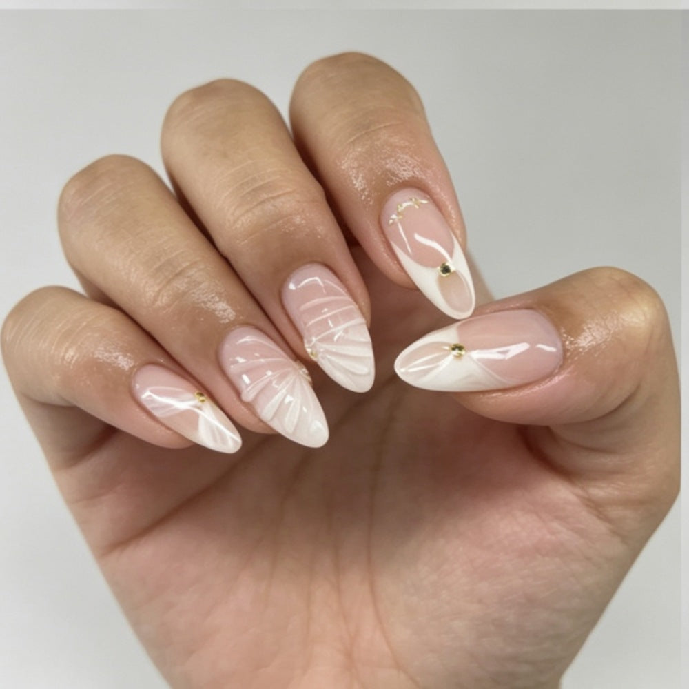 Artificial nails with elegant flower design and glitter accents Kalsten