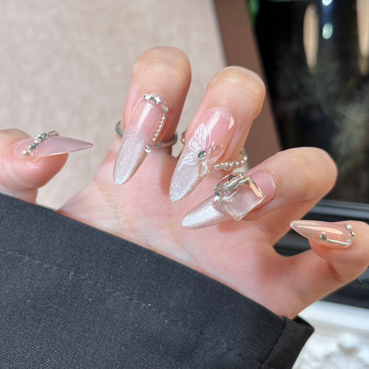 Glamorous Press-On Nail Art Set with Stylish Gemstone Accents Kalsten