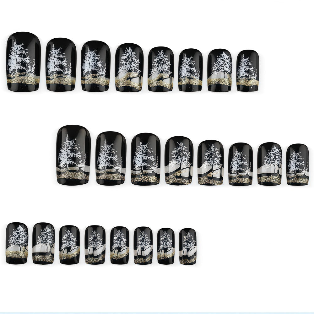 Artificial nails with romantic winter forest pattern Kalsten