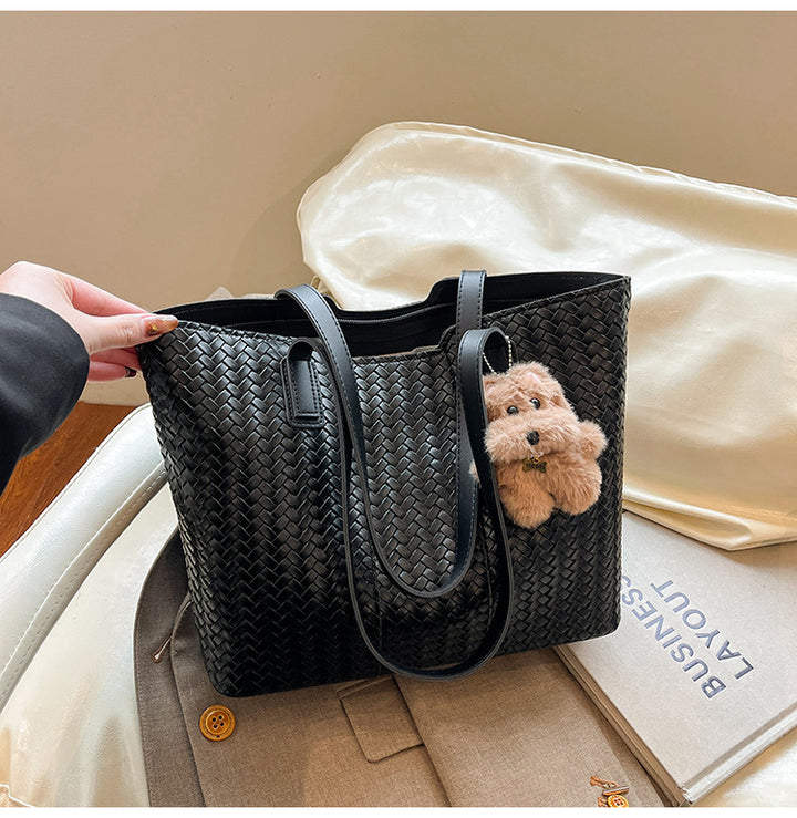 Woven Leather Shoulder Tote Bag Kalsten