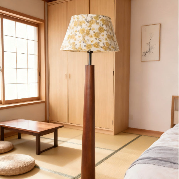 Stylish Floral Shade Wooden Floor Lamp