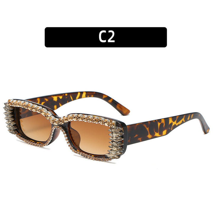 Rhinestone-Embellished Square Frame Sunglasses