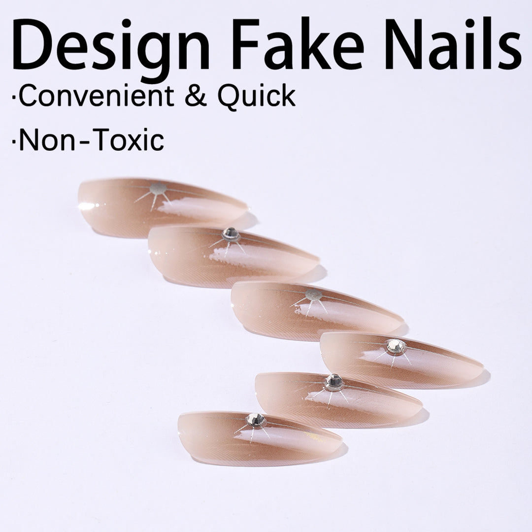 Nail set with elegant rhinestone accents and contoured design Kalsten