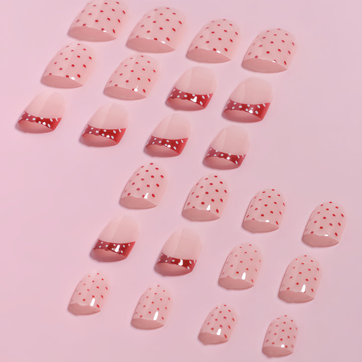 Stylish Press-On Nail Design with Polka Dot and French Tip Accents Kalsten