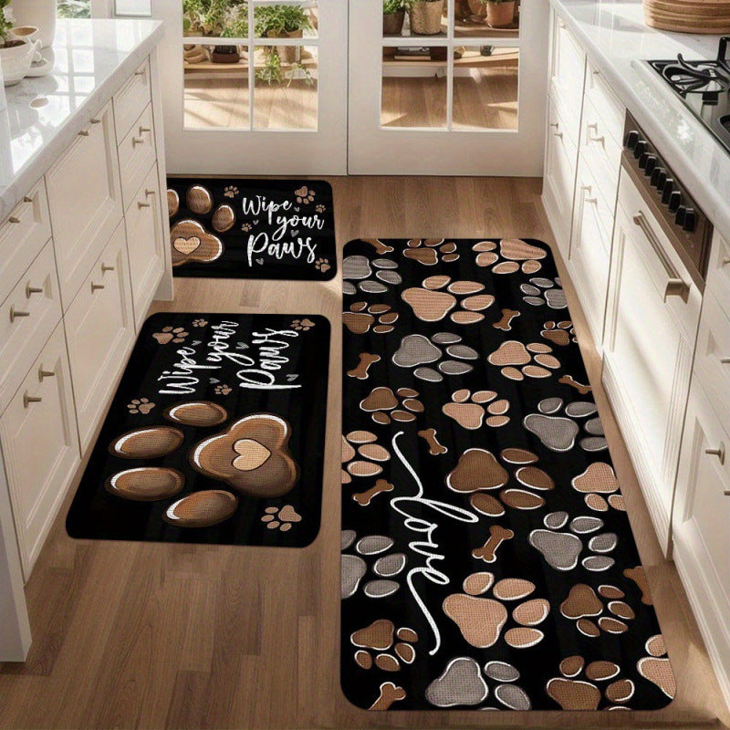Playful Paw Print Kitchen Mat Set