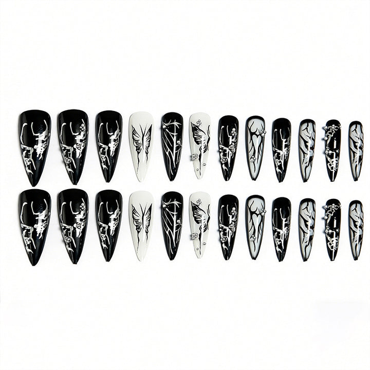 Artificial nail set with elegant geometric designs and creative metallic accents Kalsten