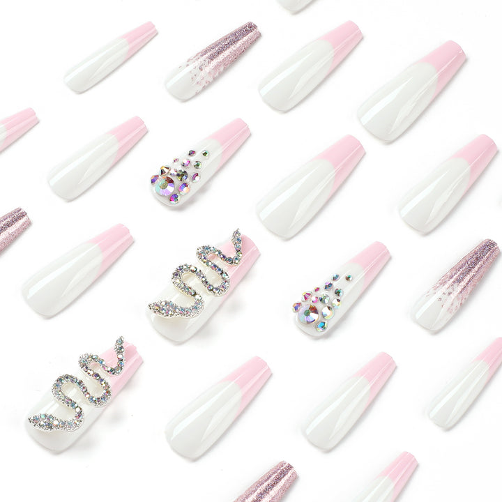 Artful Nail Extensions with Glitter and Rhinestone Decorations Kalsten
