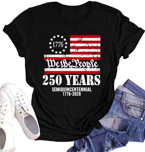 Unisex nan Patriotic semiquincentennial graphic cotton tee with distressed American flag and We the People print Kalsten