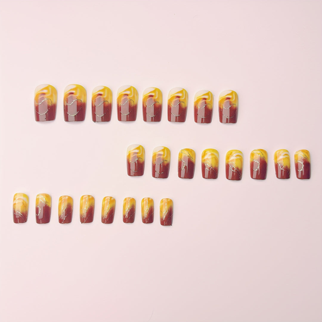Artificial Nail Set with Marbled Design and Gold Accents Kalsten