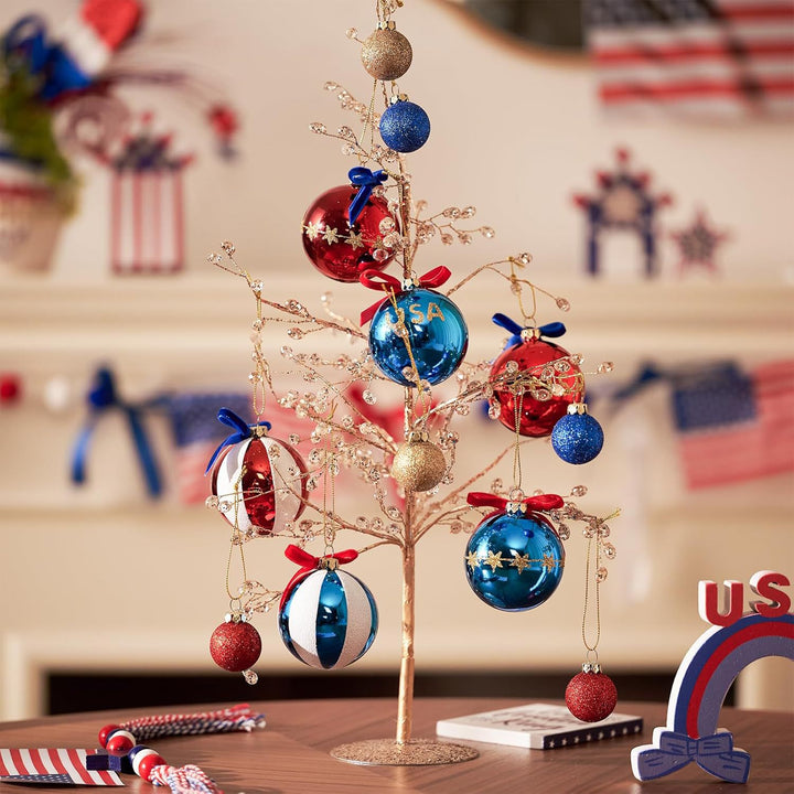 Unisex nan Christmas tree ornaments set in Americana style with glitter decoration and satin ribbon, shatterproof plastic ornaments Kalsten
