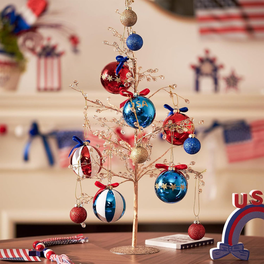 Unisex nan patriotic Christmas ball set with glitter and mirror surfaces as well as bow suspension Kalsten
