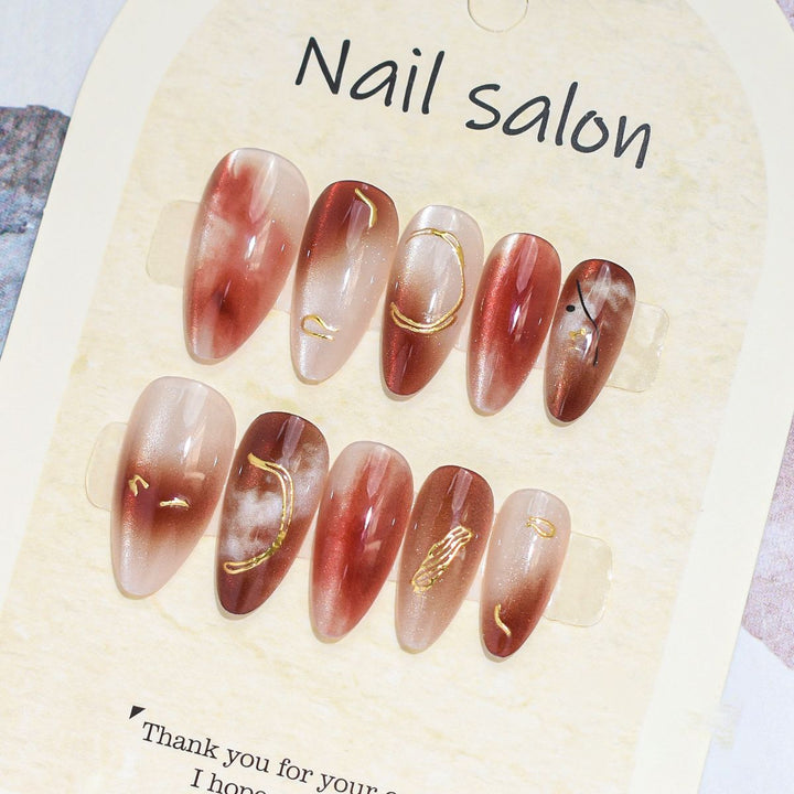 Artistic Press-On Nail Set with Cherry Blossom Design Kalsten