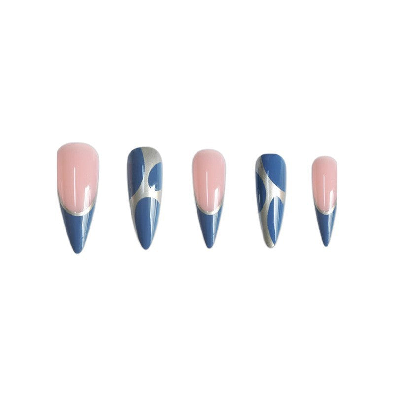 Stiletto Press-On Nail Art Extensions with Geometric Design Kalsten