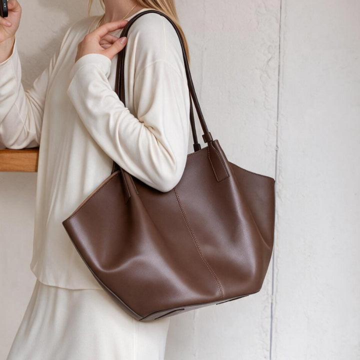 Slouchy Sculptural Open-Top Shoulder Tote with Center Seam