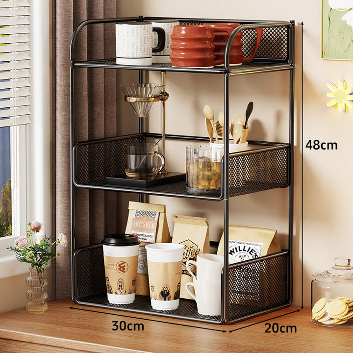 Tiered Metal Mesh Countertop Organizer Shelf with Raised Mesh Sides