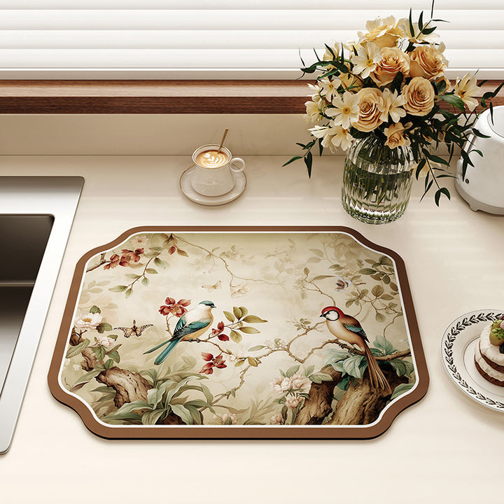 Vintage Floral Design Kitchen Mat