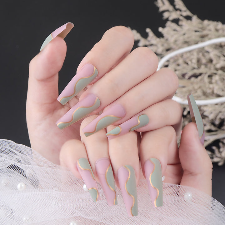 Long Elegant Press-On Nail Set with Wave Design Kalsten