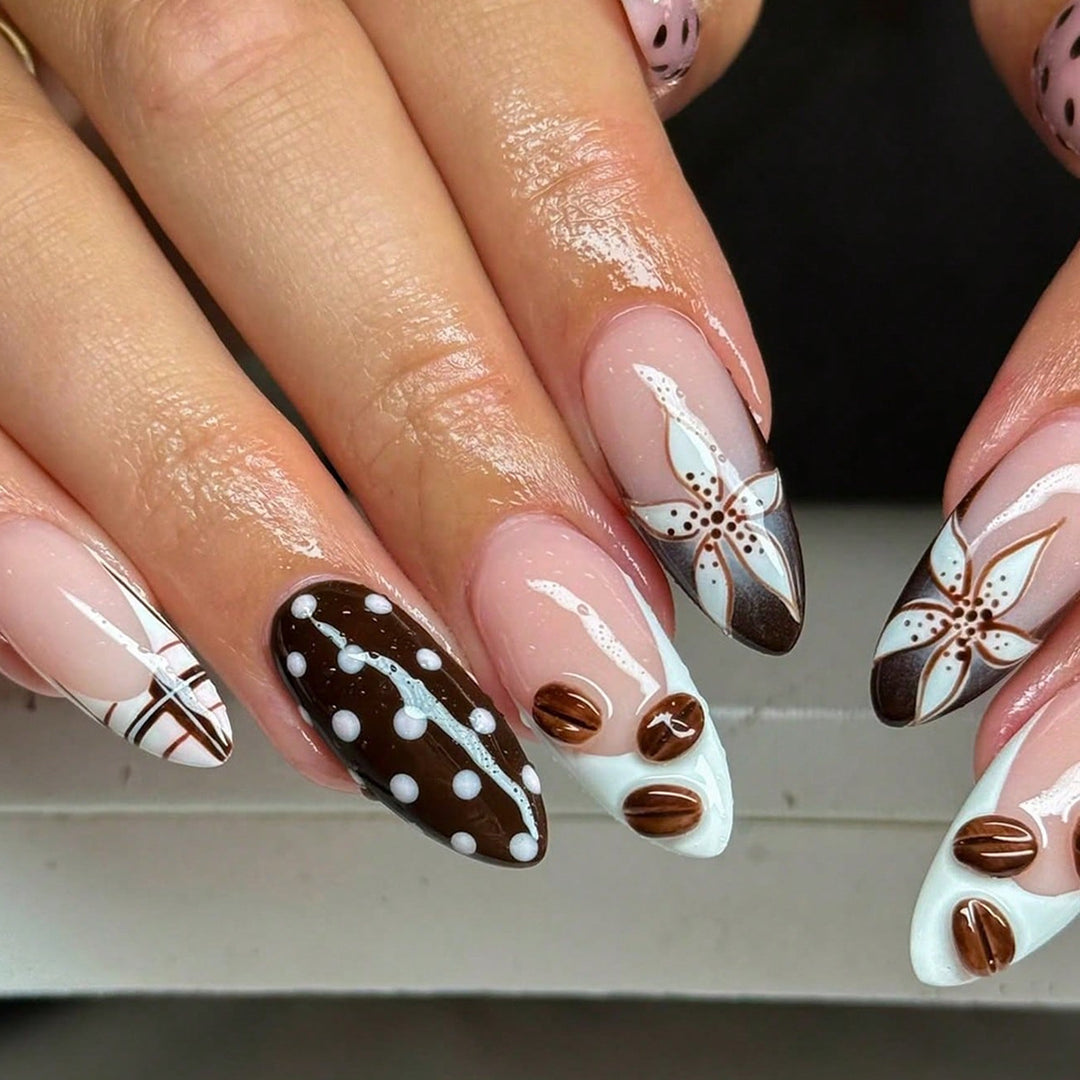 Artificial nails with elegant floral design and creative accents Kalsten