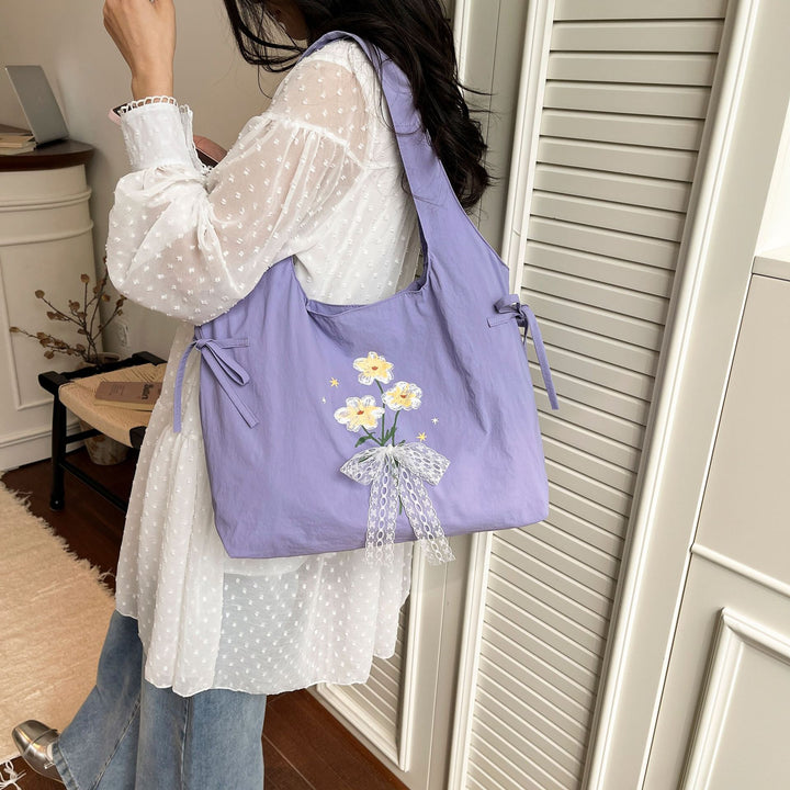 Floral Embroidered Shoulder Tote Bag