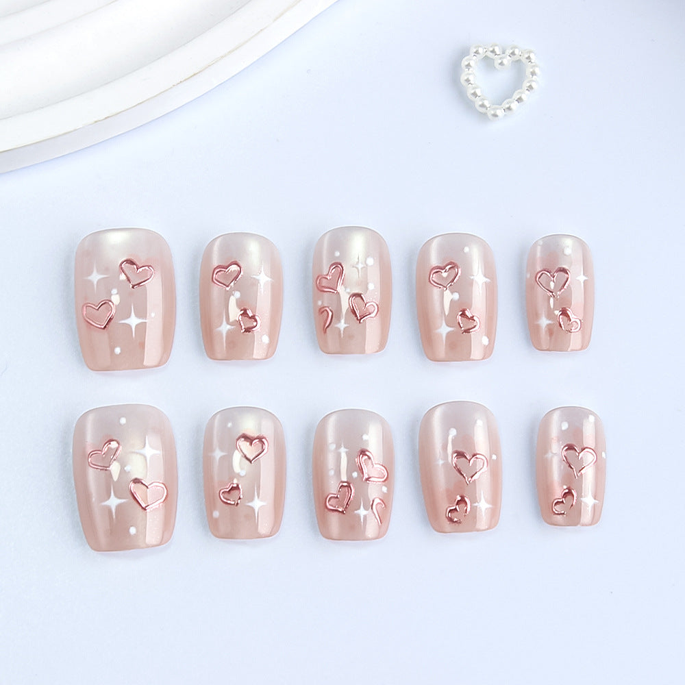 Heart-Embellished Press-On Nail Set Kalsten