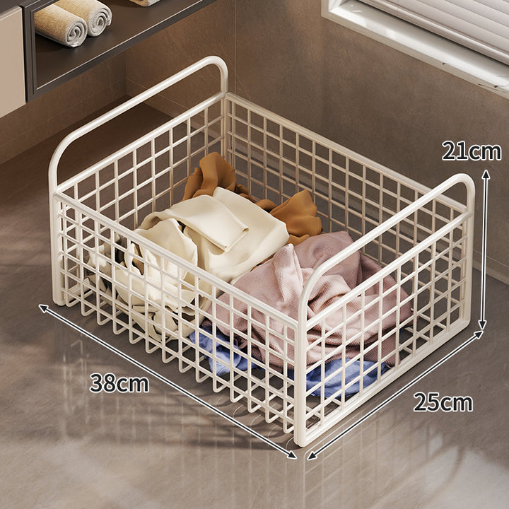 Metal Wire Grid Storage Basket with Raised Side Handles for Shelf and Countertop Organization