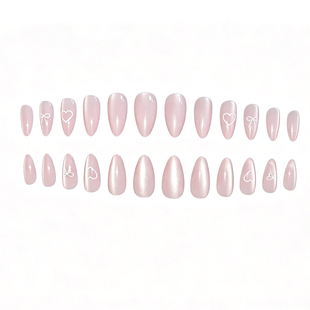 Elegant Heart and Bow Nail Art Kalsten