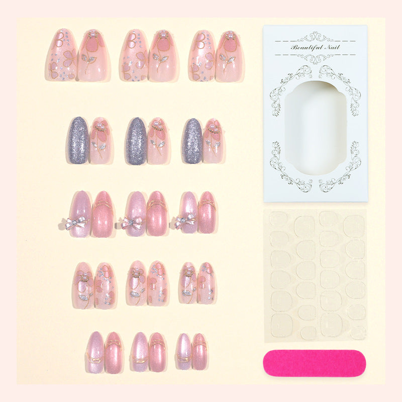 Decorative Floral-Embellished Press-On Nail Set kalsten