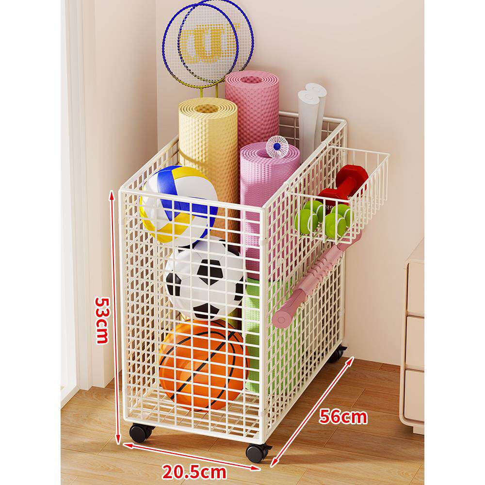 Narrow Mobile Wire Sports Gear Storage Cart for Balls and Yoga Mats with Casters