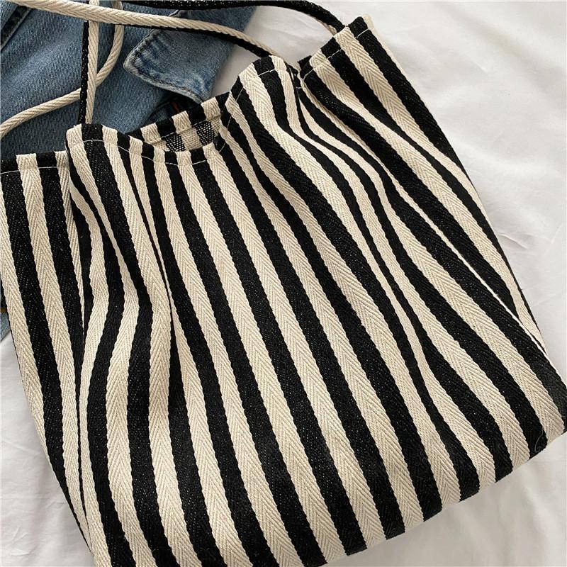 Casual Striped Canvas Tote Bag