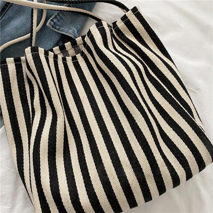 Casual Striped Canvas Tote Bag