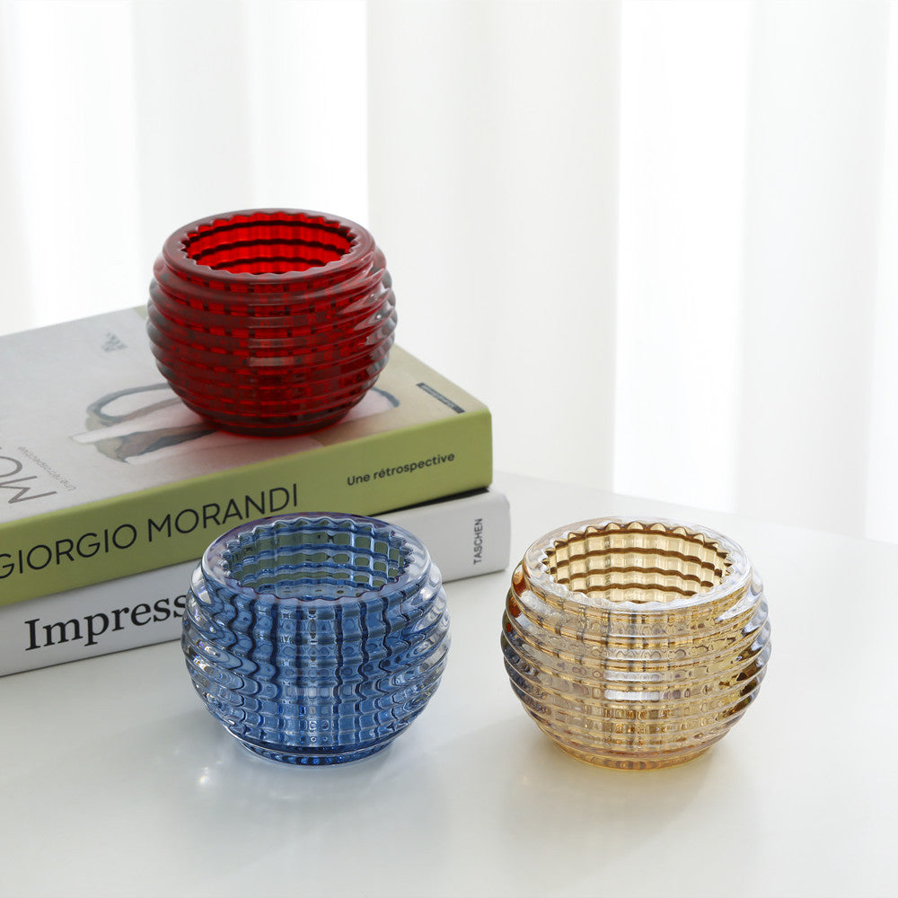 Ribbed Hand-Blown Glass Tealight Candle Holder Set Kalsten