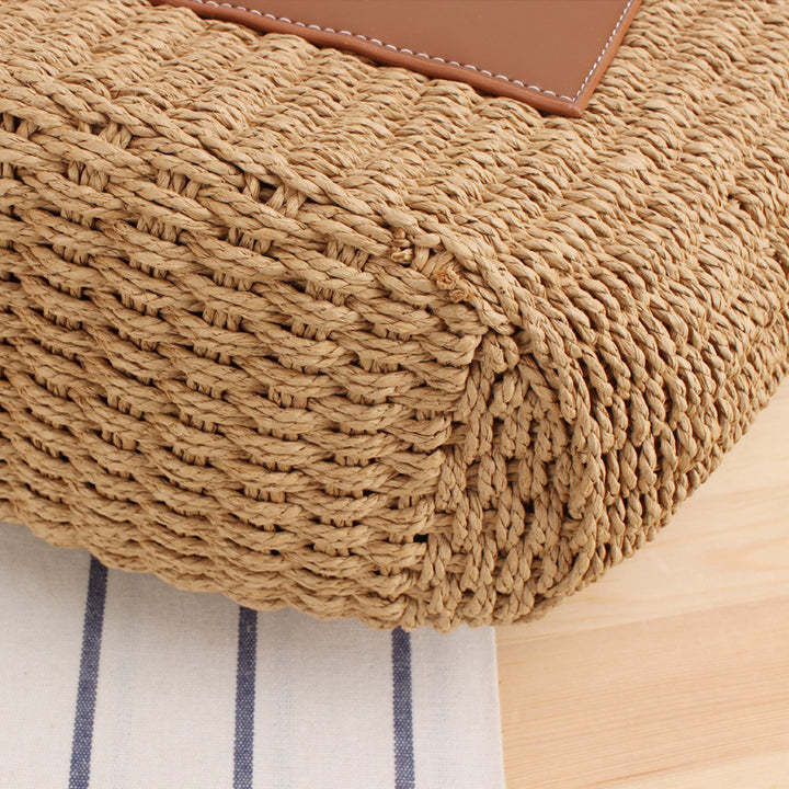 Tote bag made of braided natural material with elegant leather back Kalsten